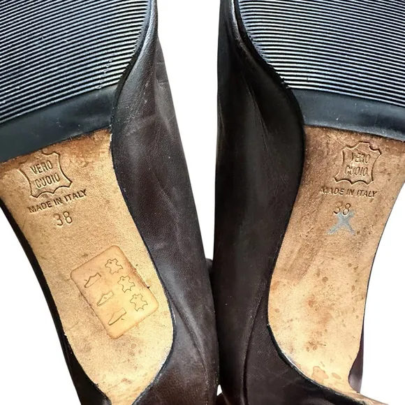 Jimmy Choo Vintage Brown Leather Ankle Booties Pointed Toe 38 / 8 Kitten Heel