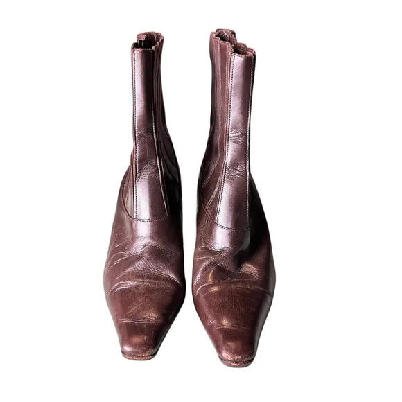Jimmy Choo Vintage Brown Leather Ankle Booties Pointed Toe 38 / 8 Kitten Heel