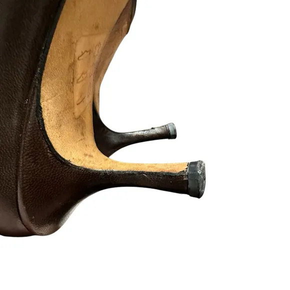 Jimmy Choo Vintage Brown Leather Ankle Booties Pointed Toe 38 / 8 Kitten Heel