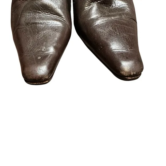 Jimmy Choo Vintage Brown Leather Ankle Booties Pointed Toe 38 / 8 Kitten Heel
