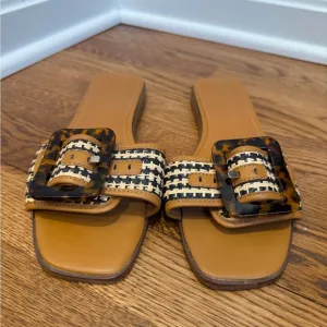 J.McLaughlin Alaia Straw and Leather Women's Slip on Slide Sandals, size 7.5