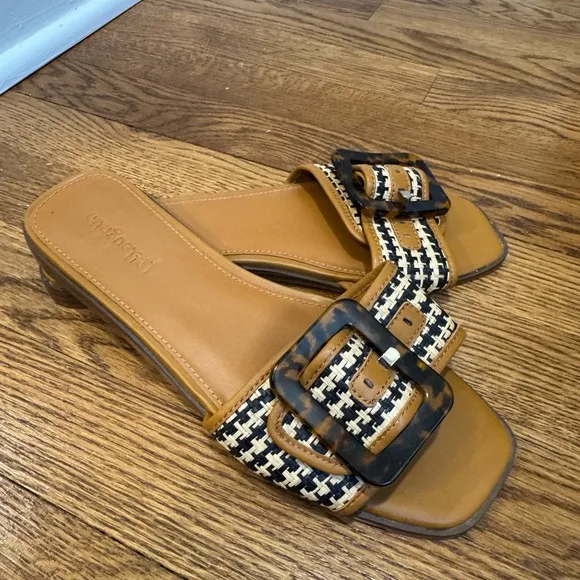 J.McLaughlin Alaia Straw and Leather Women's Slip on Slide Sandals, size 7.5