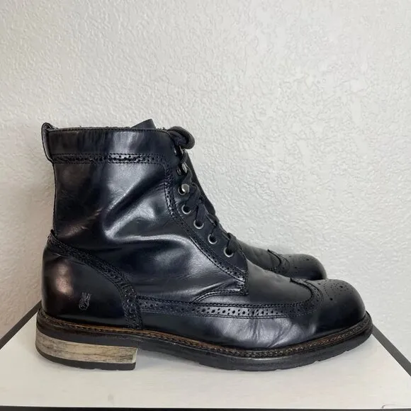 John Varvatos Black Leather Ankle Boots Wingtip Casual Dress Lace up Men's 12 US