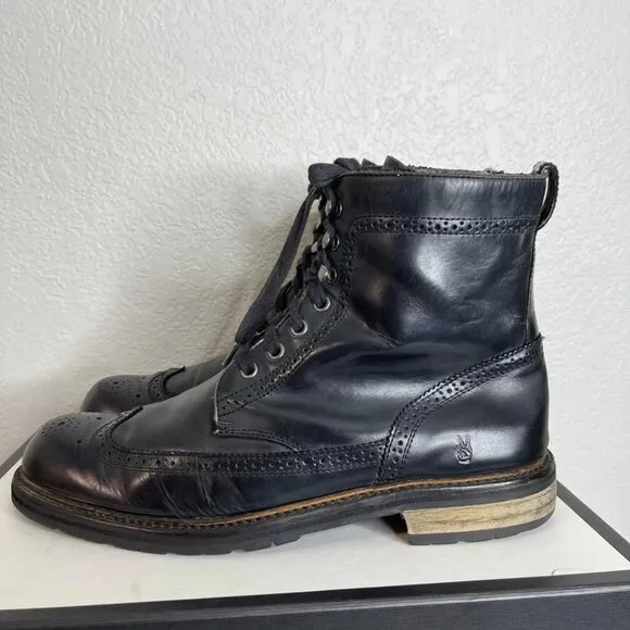 John Varvatos Black Leather Ankle Boots Wingtip Casual Dress Lace up Men's 12 US