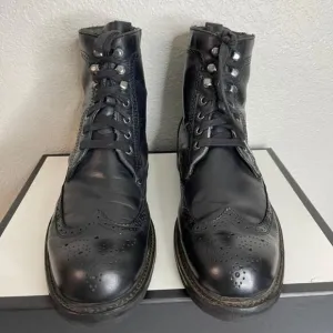 John Varvatos Black Leather Ankle Boots Wingtip Casual Dress Lace up Men's 12 US