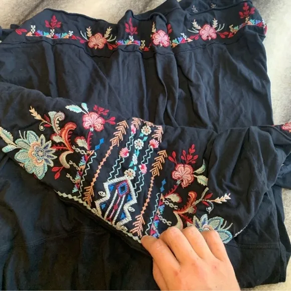 Johnny Was Arya Raw Edge Embroidered Black T-Shirt Dress
