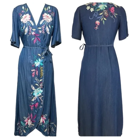 Johnny Was heavily embroidered Nico wrap dress NWT