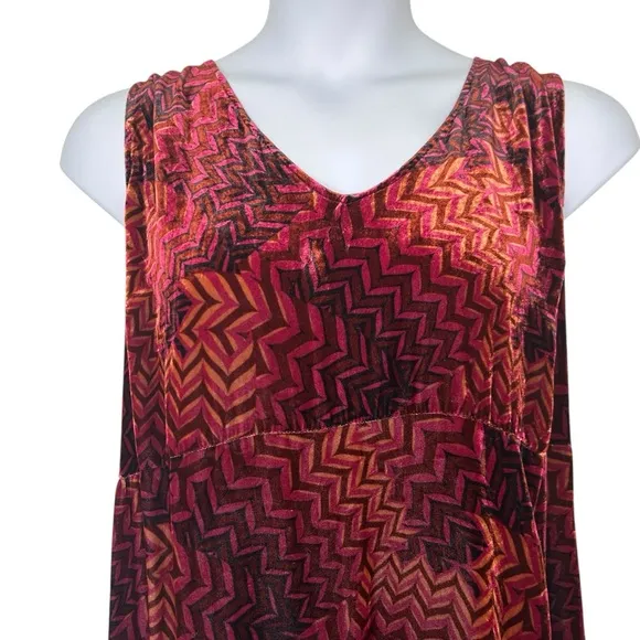 Johnny Was JWLA Belle Velvet Geometric Sleeveless Tank silk midi Dress size 3X