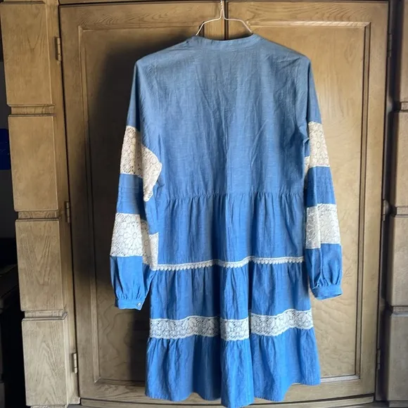 Johnny Was🔥  Laguna Pieced Mini Blue White Lace Tunic Women S