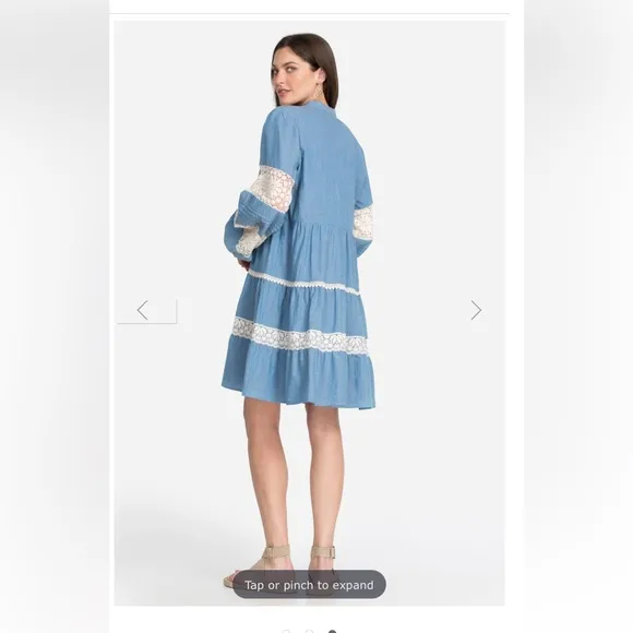 Johnny Was🔥  Laguna Pieced Mini Blue White Lace Tunic Women S