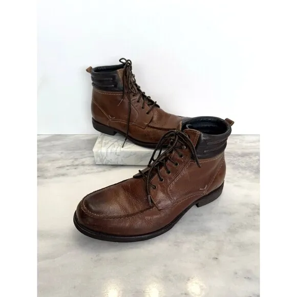 Johnston &amp; Murphy Karnes Ankle Boots Shoes Brown Leather Mens Size 10.5 Lace Up