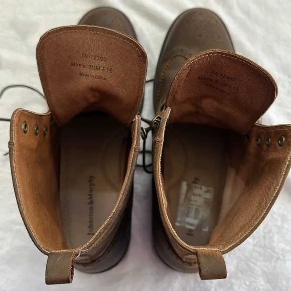 Johnston &amp; Murphy Men’s Leather Wing Tip Brogue Casual Dress Lace Up Boots 9.5