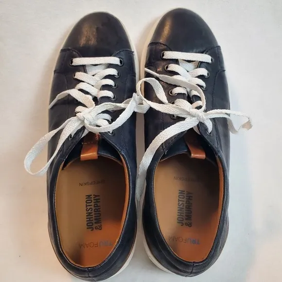 JOHNSTON &amp; MURPHY Mens Size 9.5 256619 MS50 Banks Lace-up Navy Leather Sneaker