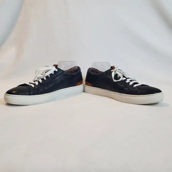 JOHNSTON &amp; MURPHY Mens Size 9.5 256619 MS50 Banks Lace-up Navy Leather Sneaker