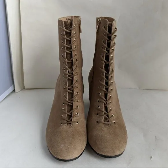 Joie Reyan Suede Lace-Up Ankle Boots Camel 38.5