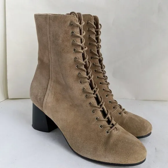 Joie Reyan Suede Lace-Up Ankle Boots Camel 38.5