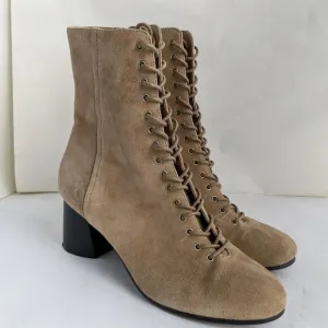 Joie Reyan Suede Lace-Up Ankle Boots Camel 38.5