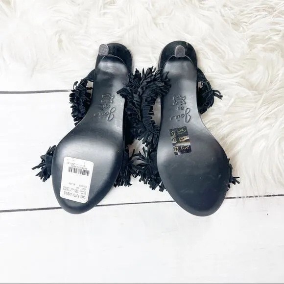 Joie Women's Poppi Black Fringe Heeled Slip On Sandals Size 36