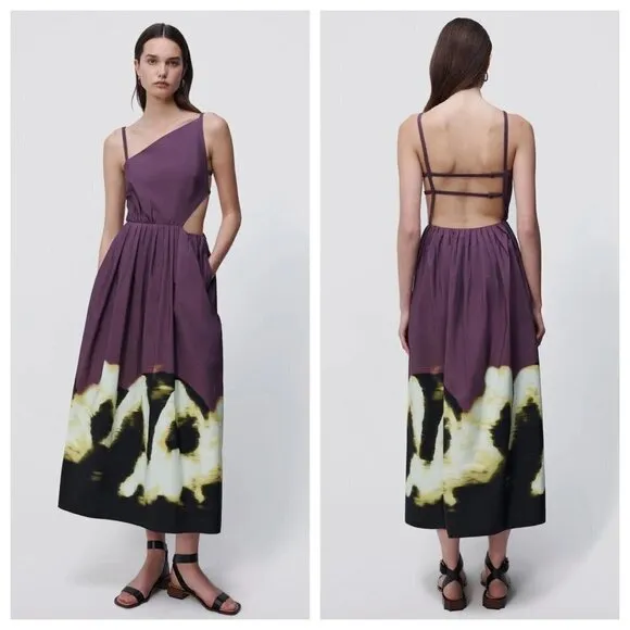 Jonathan Simkhai Collene Poplin Open Back Strappy Midi Dress Purple Size Medium