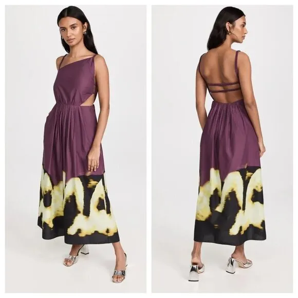Jonathan Simkhai Collene Poplin Open Back Strappy Midi Dress Purple Size Medium