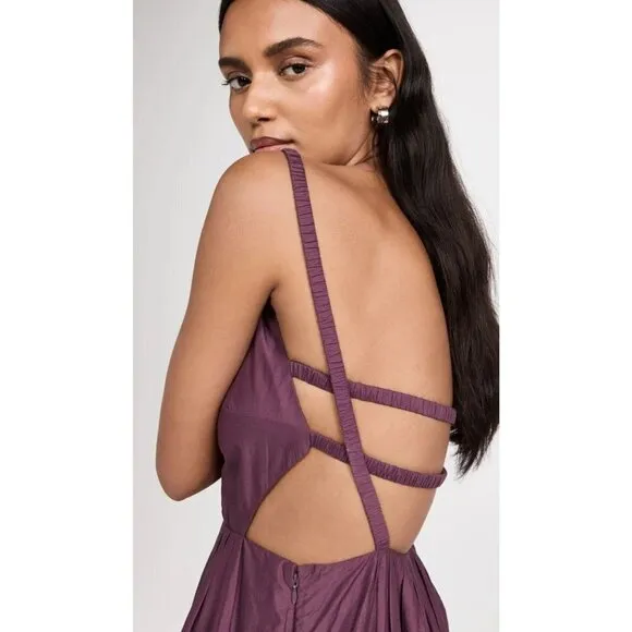 Jonathan Simkhai Collene Poplin Open Back Strappy Midi Dress Purple Size Medium