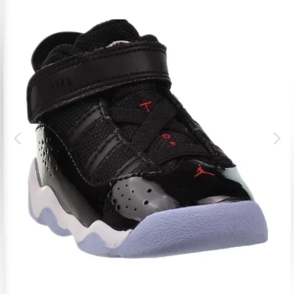 Jordan 6 Rings TD Toddler Basketball Shoes Black Patient With Red Accents