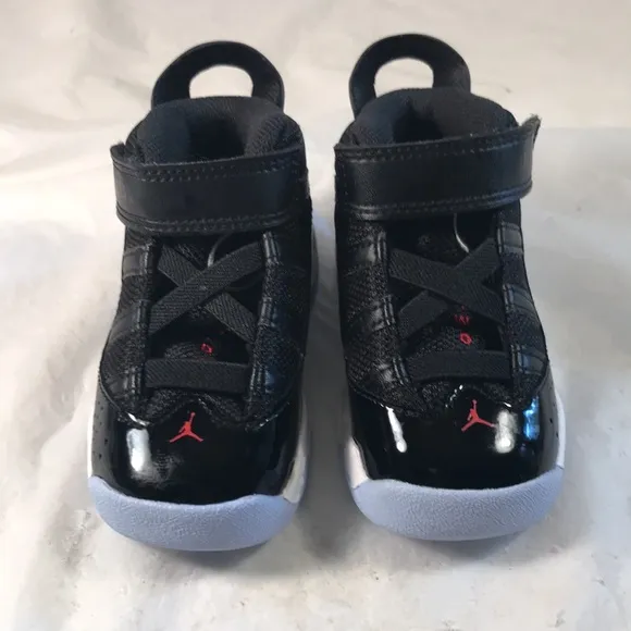 Jordan 6 Rings TD Toddler Basketball Shoes Black Patient With Red Accents