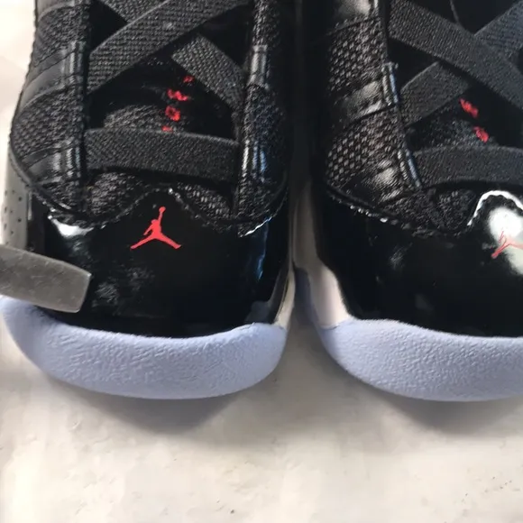 Jordan 6 Rings TD Toddler Basketball Shoes Black Patient With Red Accents