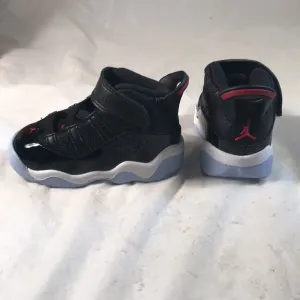 Jordan 6 Rings TD Toddler Basketball Shoes Black Patient With Red Accents