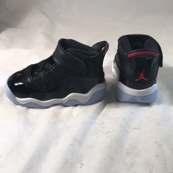 Jordan 6 Rings TD Toddler Basketball Shoes Black Patient With Red Accents