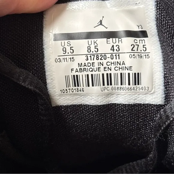Jordan Flight 23 Black 317820-011 Men’s Size 9.5 From 2015 READ
