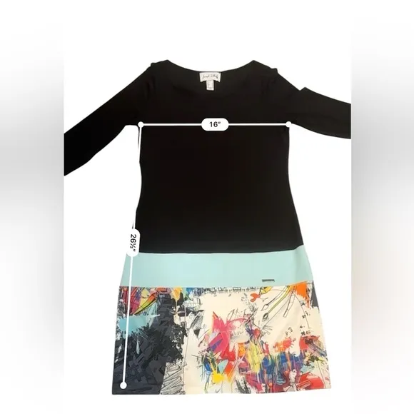 Joseph Ribkoff Women’s 6 Black Abstract Print Shift Dress 3/4 Sleeve Canada