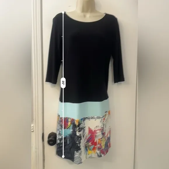 Joseph Ribkoff Women’s 6 Black Abstract Print Shift Dress 3/4 Sleeve Canada