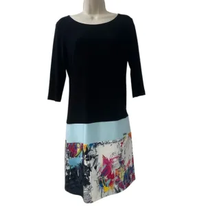 Joseph Ribkoff Women’s 6 Black Abstract Print Shift Dress 3/4 Sleeve Canada