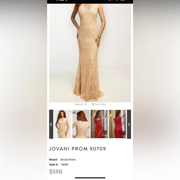 Jovani Champagne Lace Swarovski Crystals Sequin Mermaid Evening Dress AUTHENTIC