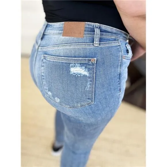 Judy Blue Full Size Mid Rise Destroy &amp; Cuff Skinny Jeans