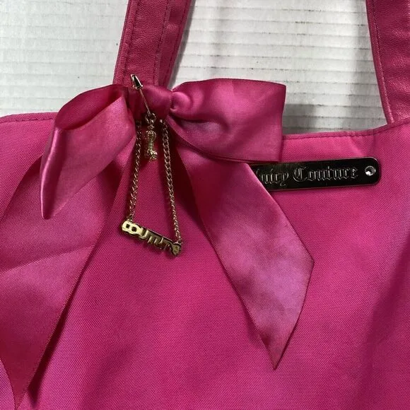 Juicy Couture Bundle Womens Sz 10 White Pink Slip-On Slide Sandals &amp; Sachel Bag