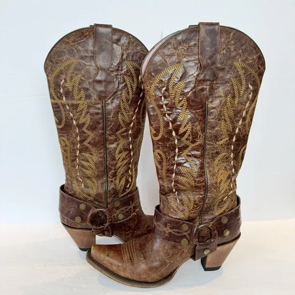 Junk Gypsy Vagabond Leather Brown Harness Western Boots 9.5 Cowboy Rodeo Cowgirl