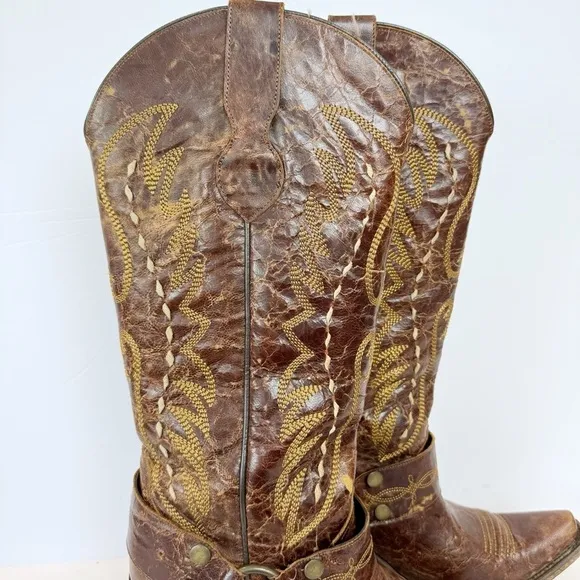 Junk Gypsy Vagabond Leather Brown Harness Western Boots 9.5 Cowboy Rodeo Cowgirl