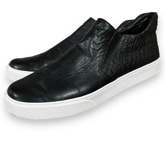 KAANAS Black Leather Embossed Snake Mid Slip On Sneaker Size 10
