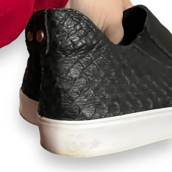 KAANAS Black Leather Embossed Snake Mid Slip On Sneaker Size 10
