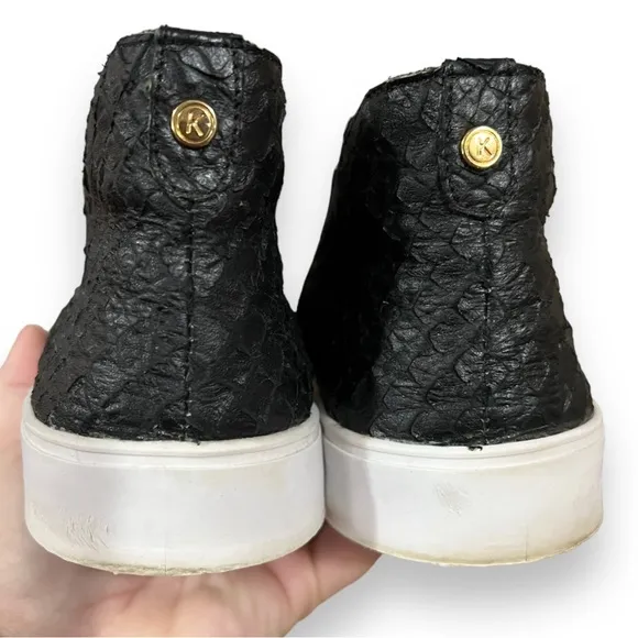 KAANAS Black Leather Embossed Snake Mid Slip On Sneaker Size 10