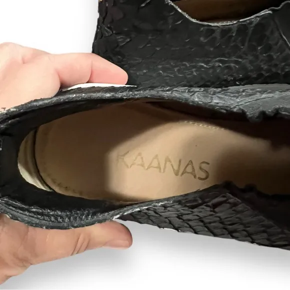 KAANAS Black Leather Embossed Snake Mid Slip On Sneaker Size 10