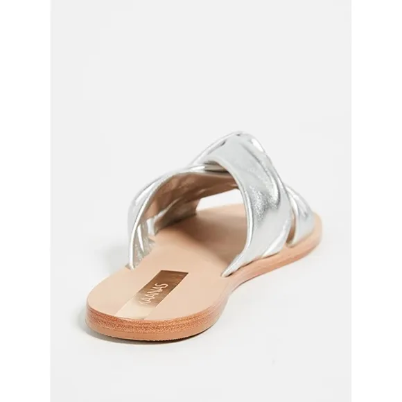 KAANAS Silver Metallic Twist Knot Leather Sandals Slides Sz 6