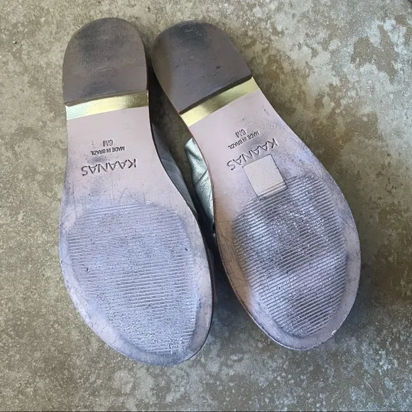 KAANAS Silver Metallic Twist Knot Leather Sandals Slides Sz 6