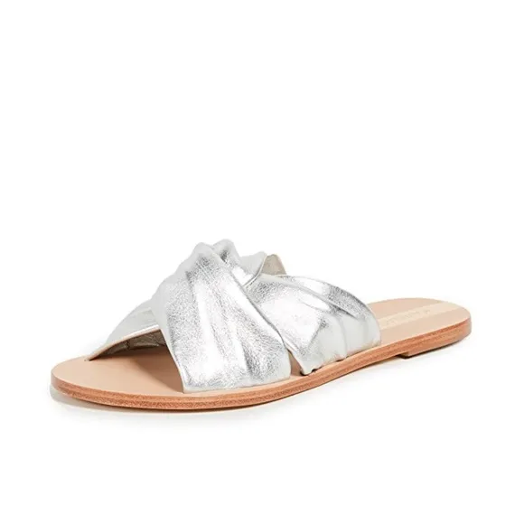 KAANAS Silver Metallic Twist Knot Leather Sandals Slides Sz 6