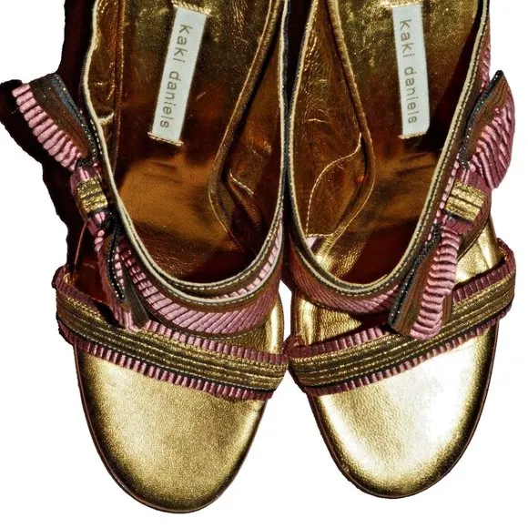 KAKI DANIELS NEW SZ 36 6 M PINK GOLD SLIP ON SANDALS MADE IN ITALY