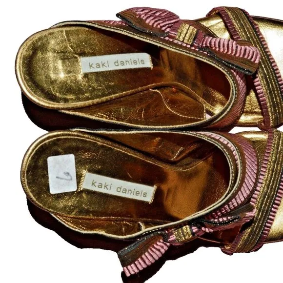 KAKI DANIELS NEW SZ 36 6 M PINK GOLD SLIP ON SANDALS MADE IN ITALY
