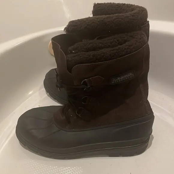 KAMIK boots waterproof snow rubber insulated suede fur lined brown men’s size 13