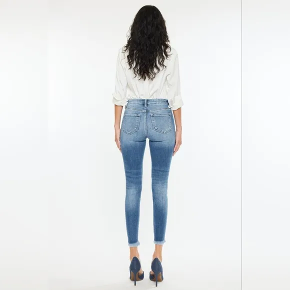 KanCan High-Rise Stretch Denim Skinny Distressed Torn Hole Ankle Jeans Pants